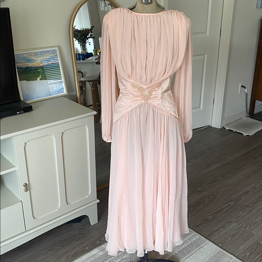 Vintage 1980s Stanley Sklar Pink Chiffon Midi Dress